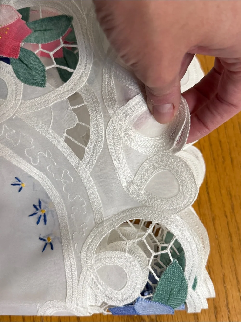 Handmade Vintage Floral Organdy Applique Placemat Set of 4